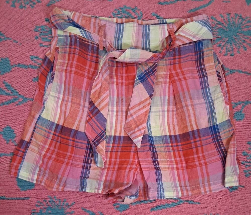 c&c California womens size 10 high waist pink shorts blue 100% linen